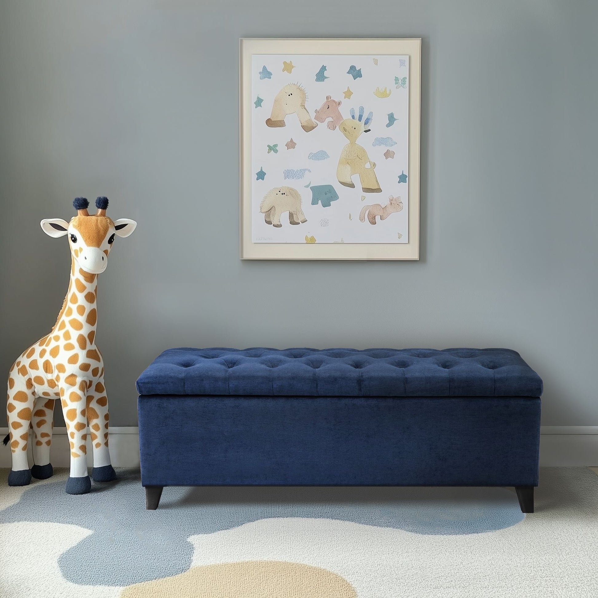 Shandra - Tufted Top Storage Bench - Navy