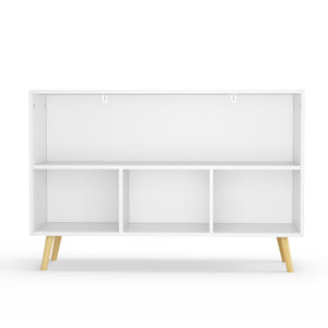 Bookcase With Collapsible Drawers, Book Display Storage Cabinet Organizer - White / Blue