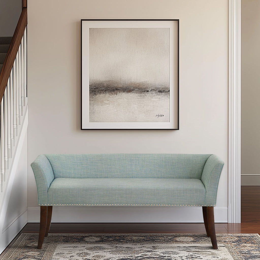 Welburn - Upholstered Bench With Back & Legs - Light Blue
