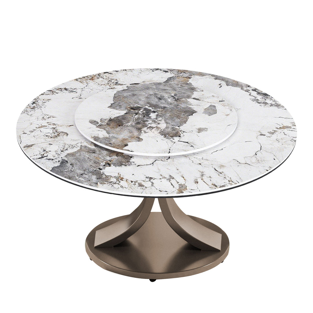 Round Dining Table With 360° Rotating Lazy Susan Scratch & Heat - Dark Purple / White