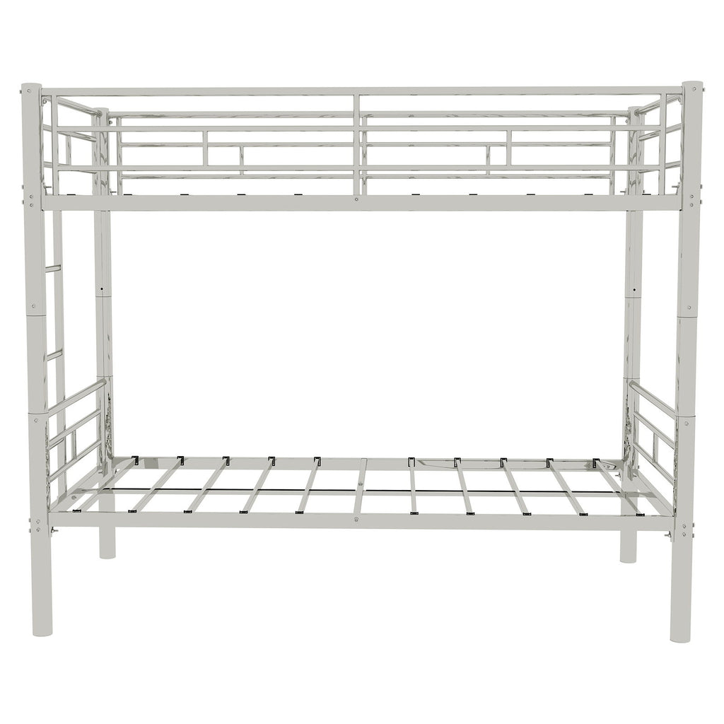 Metal Bunk Bed For Kids, Convertible Bedframe With Ladders & Guardrail