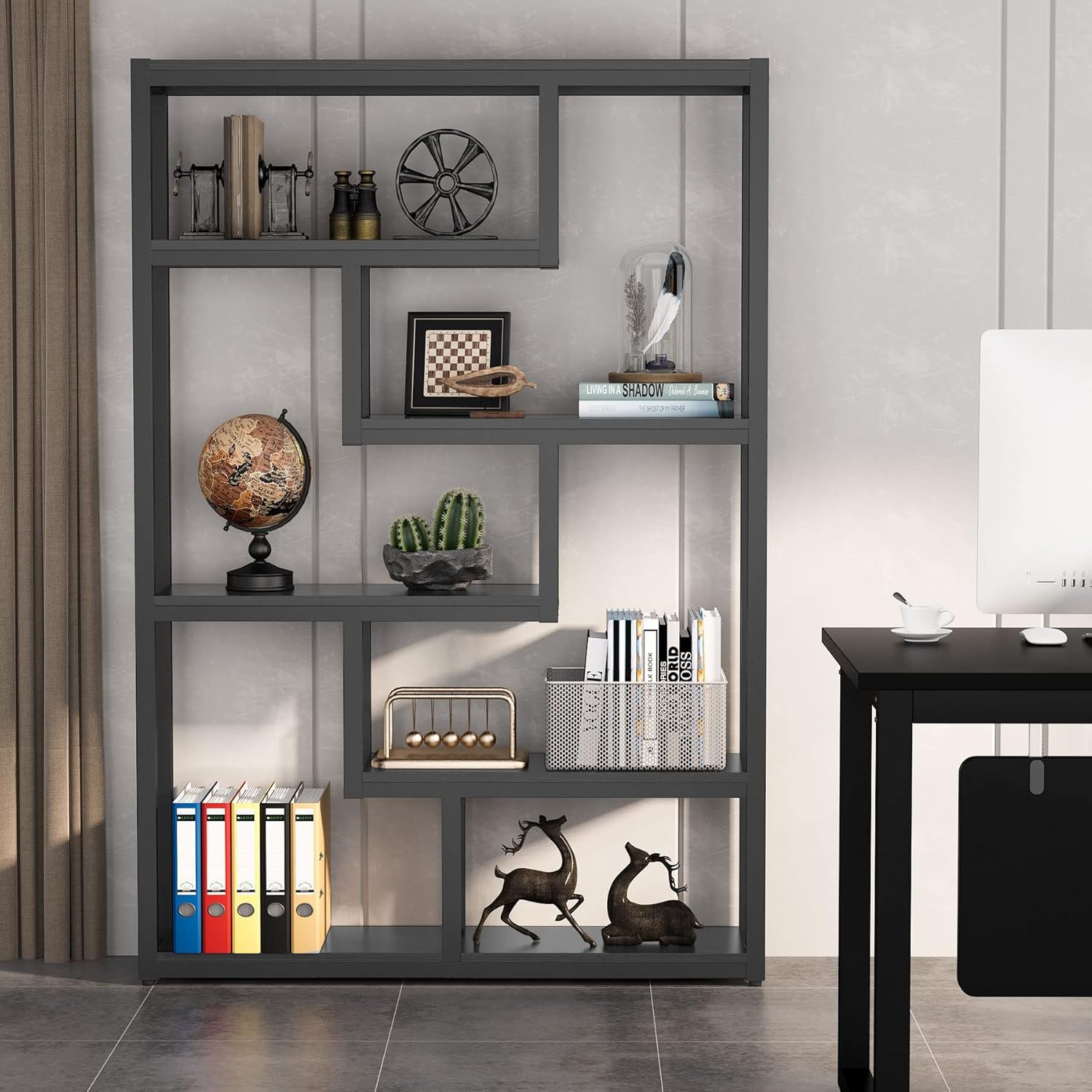6 Tier Etagere Bookcase With Asymmetrical Shelves For Living Room