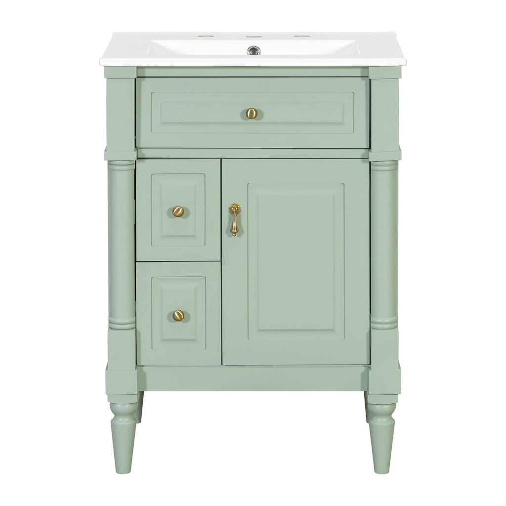 Freestanding Bathroom Vanity With Sink, Adjustable Shelf & Flip Drawer