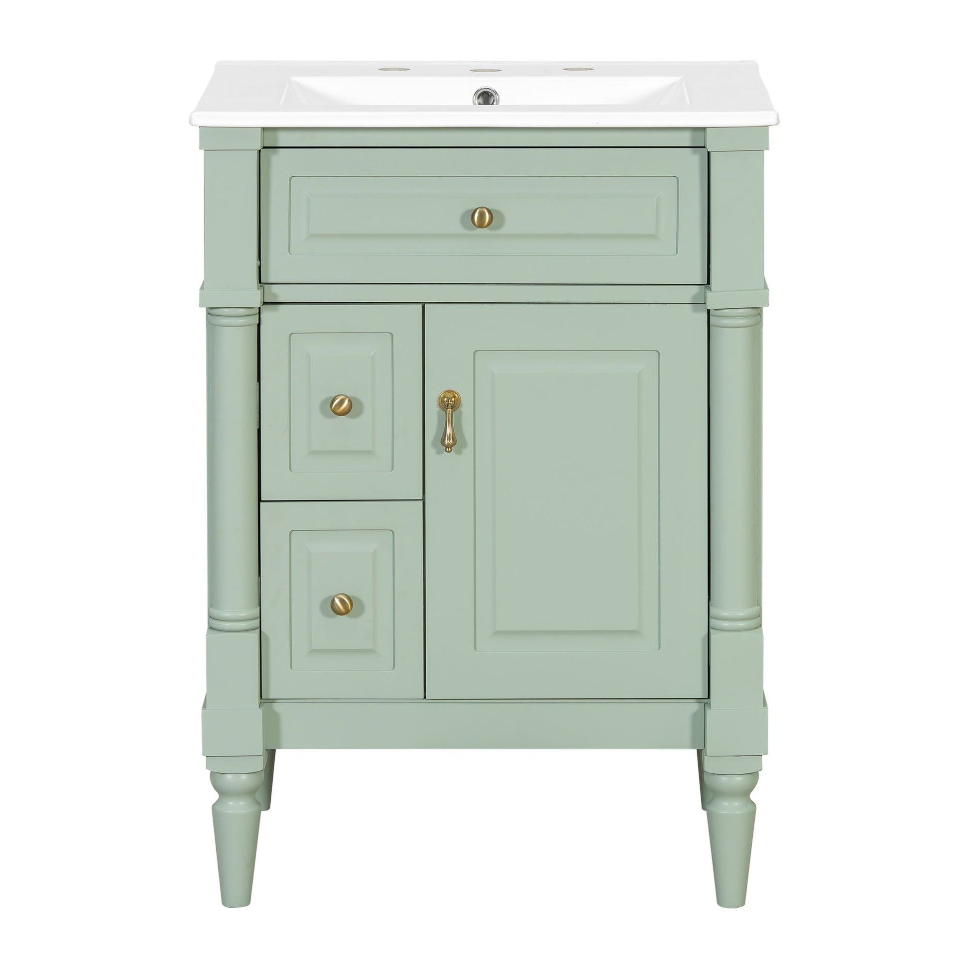 Freestanding Bathroom Vanity With Sink, Adjustable Shelf & Flip Drawer