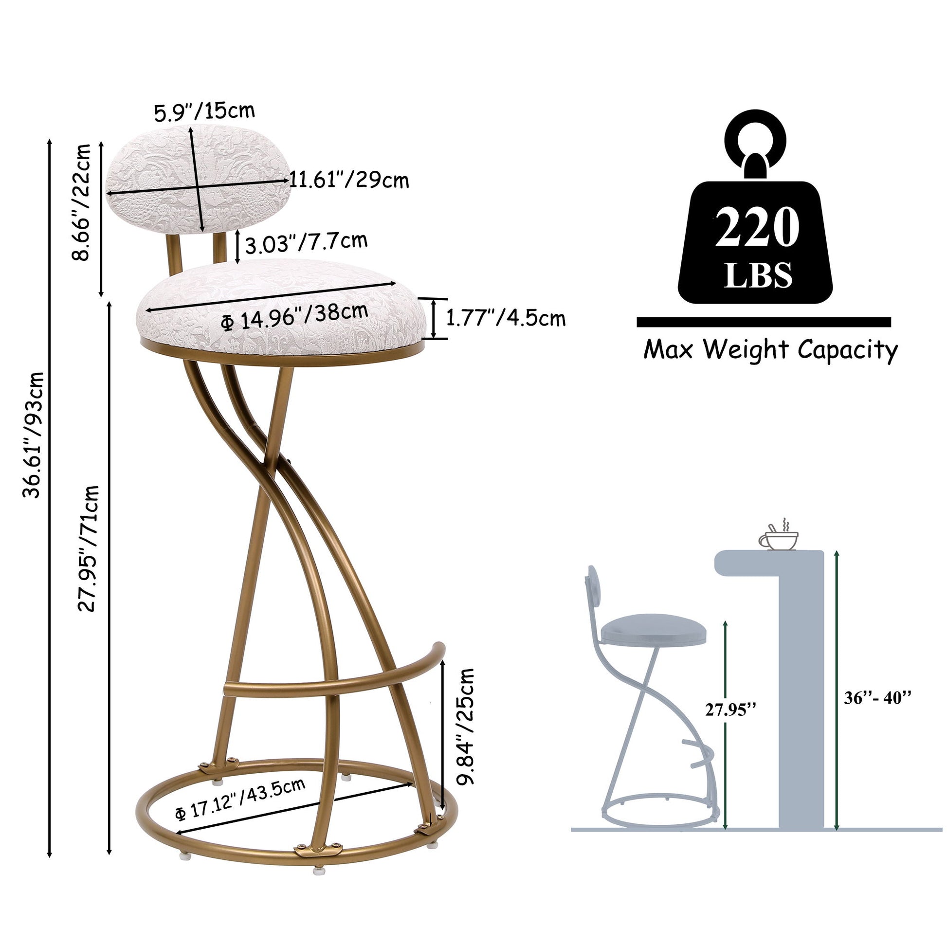 Round Print Bar Stools Upholstered Chairs For Kitchen (Set of 2)