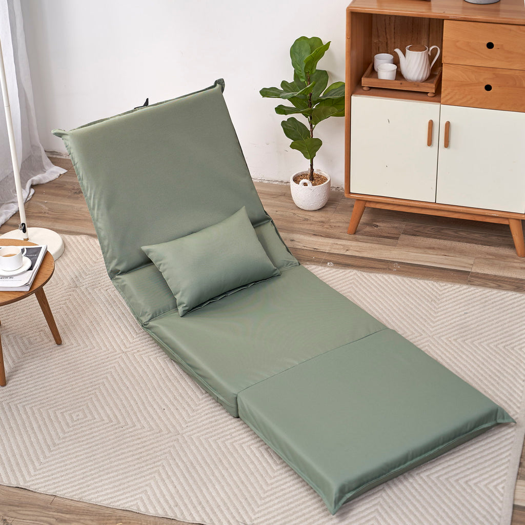 Foldable Portable Camping Chair With Carry Bag 14 Position Adjustable Recliner For Adults Cotton & Metal Frame For Outdoor Travel, Picnic, Or BBQ - Light Green