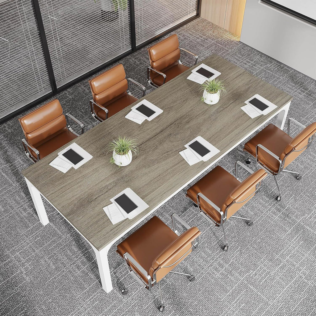 Extra Long 2 Person Computer Desk With, Collaborative Workstation For Home Office - White / Oak