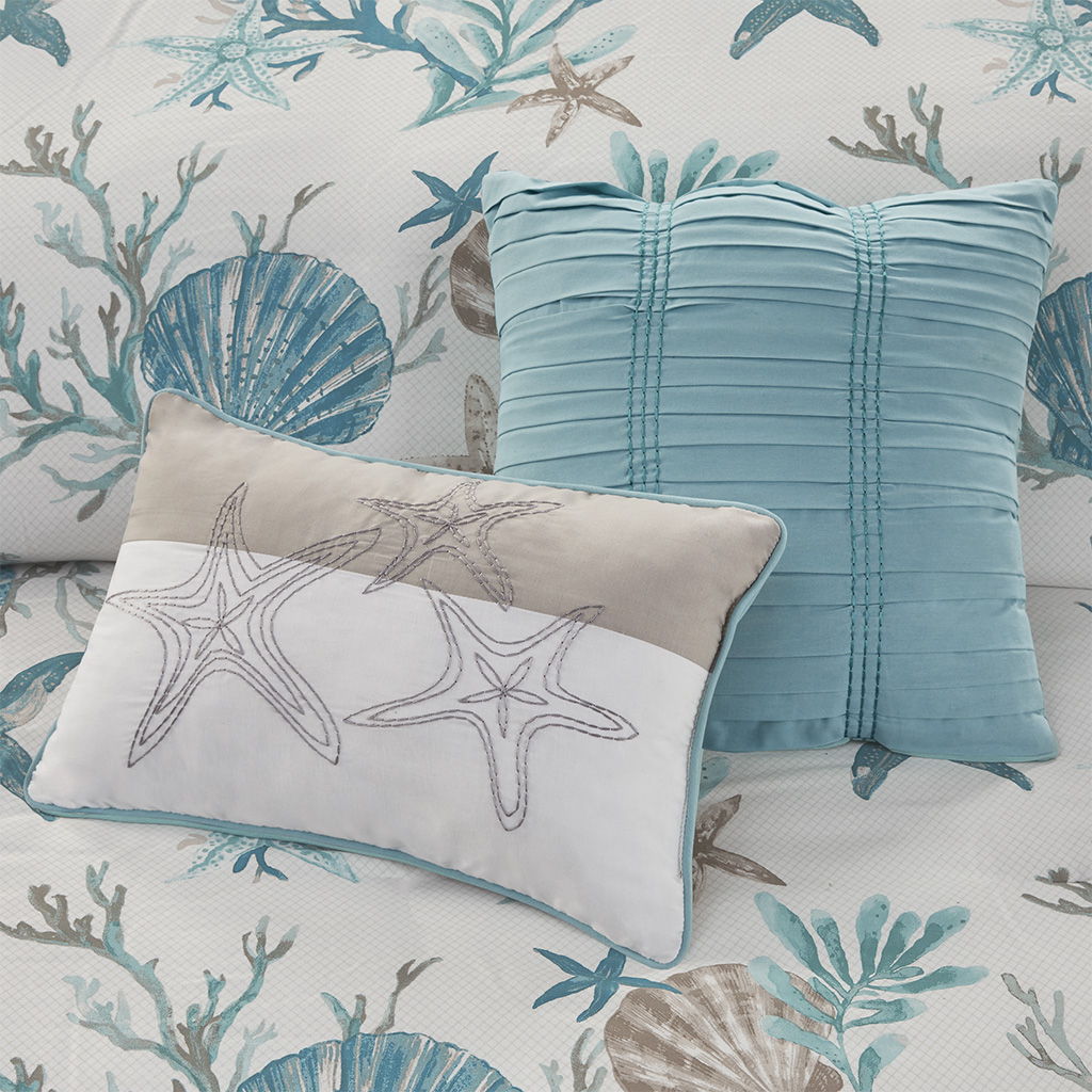 Pebble Beach - 6 Piece Cotton Sateen Duvet Cover Set - Light Blue