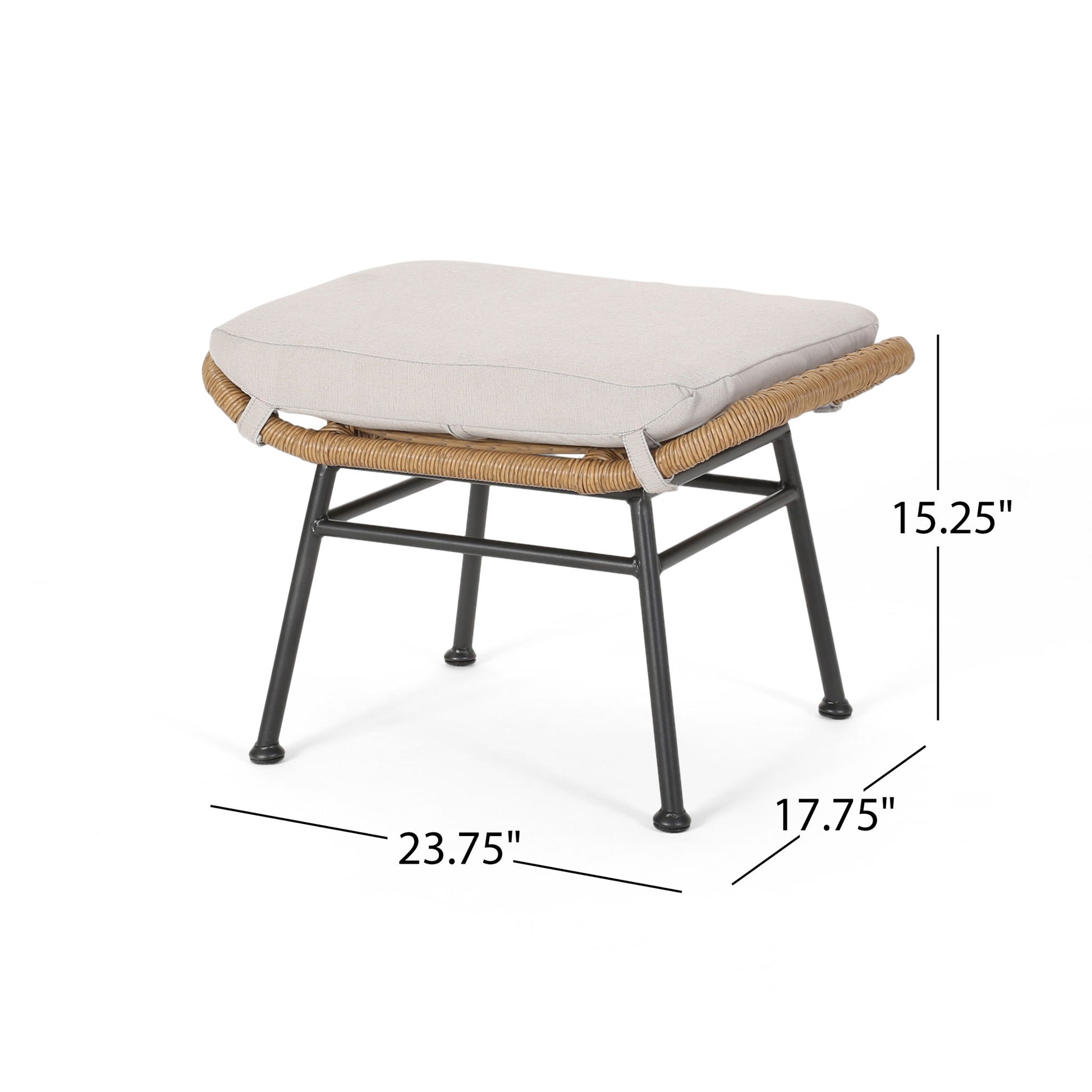 Outdoor Modern Boho Wicker Ottoman With Cushions (Set of 2)