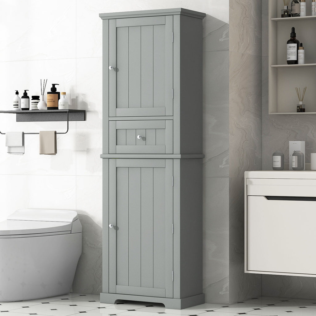 Tall Freestanding Bathroom Storage Cabinet With Drawer And Adjustable Shelf