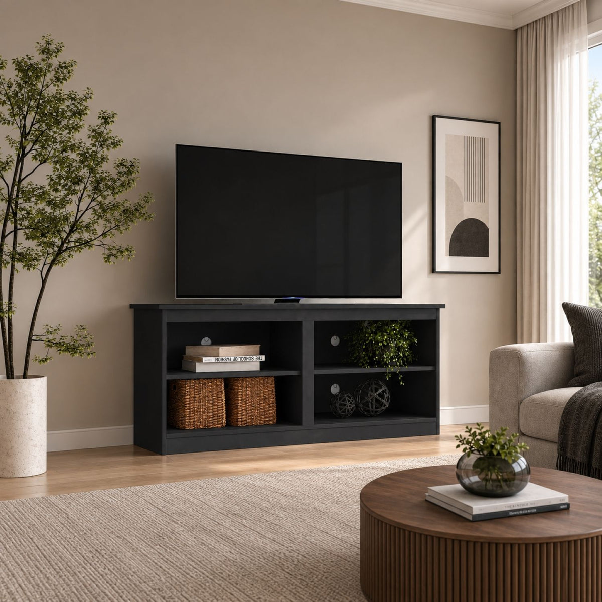 TV Stand For TVs Up To 50" With Open Shelves And Cable Management