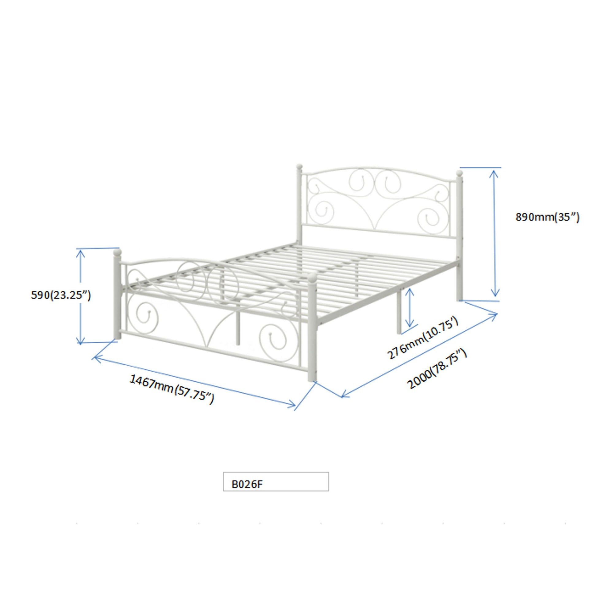 Full With Metal Frame Bed - White