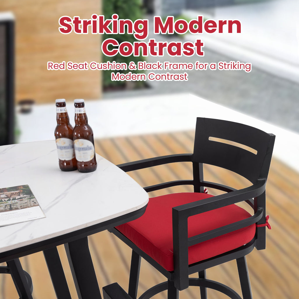 5 Pieces Outdoor Patio Bar Set, Rounded Square Sintered Stone Table & 4 Swivel Bar Chairs