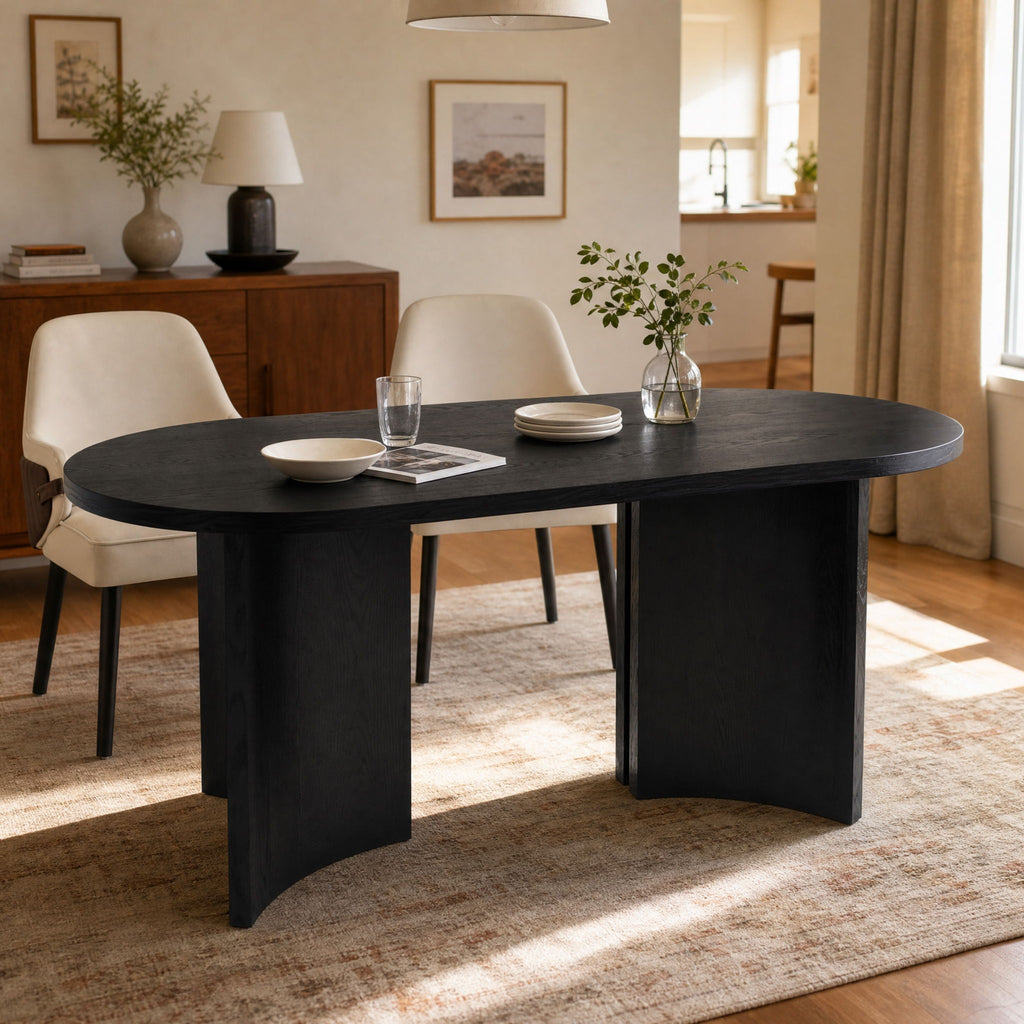 Dining Table With Curved Legs - Black