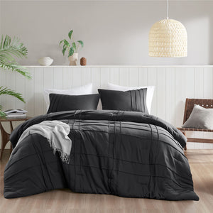 Porter - Queen Soft Washed Pleated Comforter Set - Black