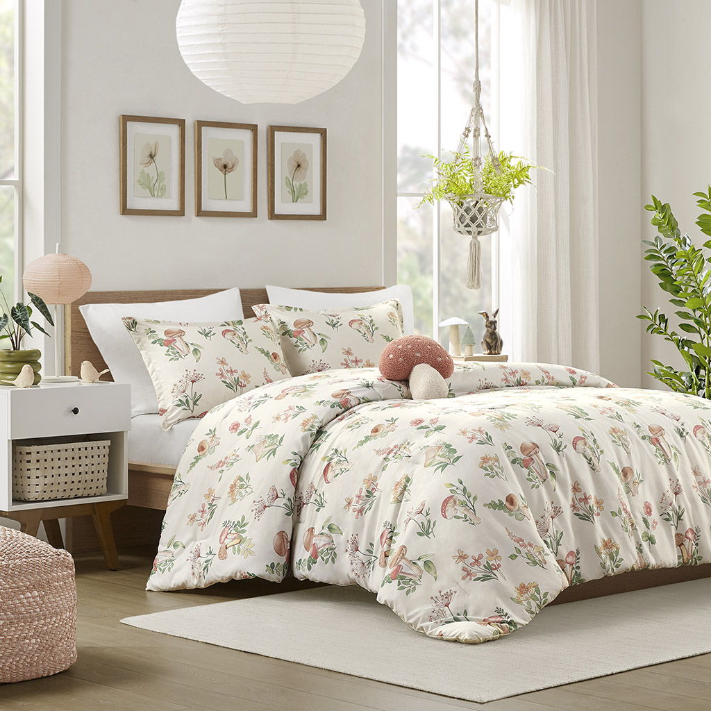 Gwen - Mushroom Garden Comforter Set - Green/Beige