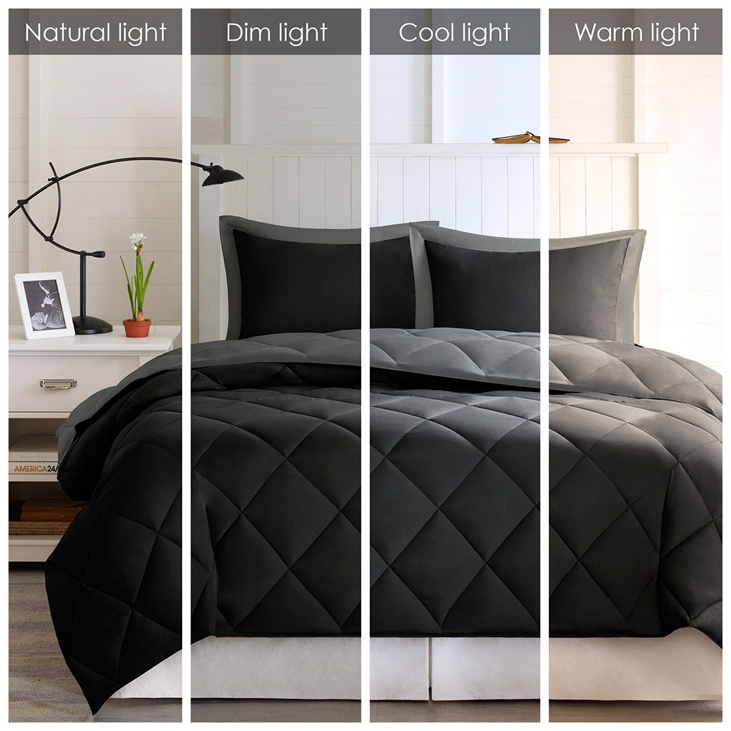 Larkspur - King 3M Scotchgard Diamond Quilting Reversible Down Alternative Comforter Set - Black / Gray