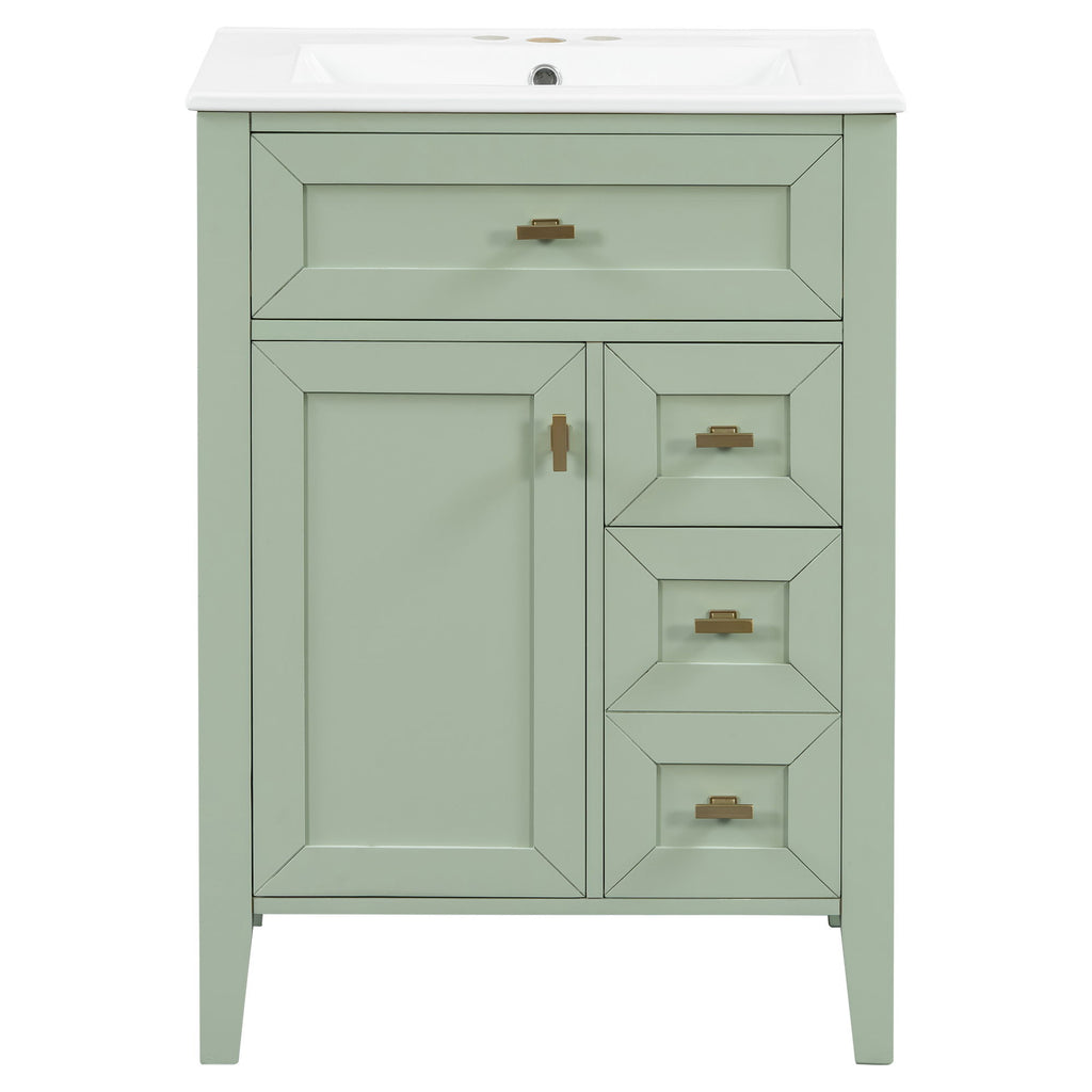 Bathroom Vanity With Sink, 3 Drawers & Cabinet With 2 Tier Door Storage Rack, Soft Close Doors & Drawers