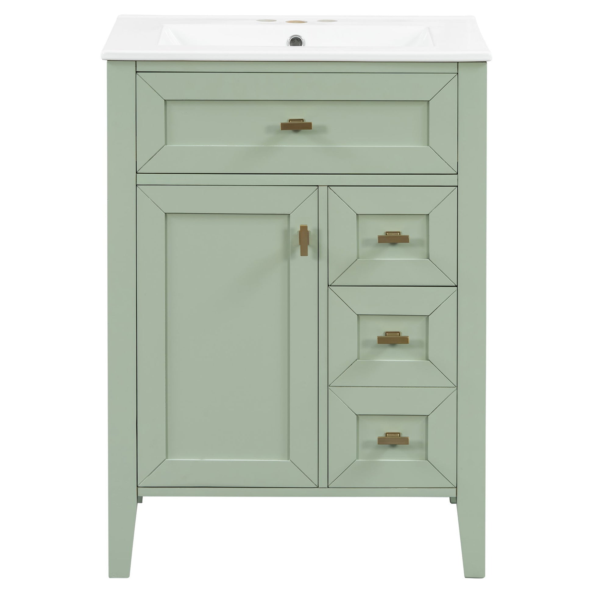 Bathroom Vanity With Sink, 3 Drawers & Cabinet With 2 Tier Door Storage Rack, Soft Close Doors & Drawers