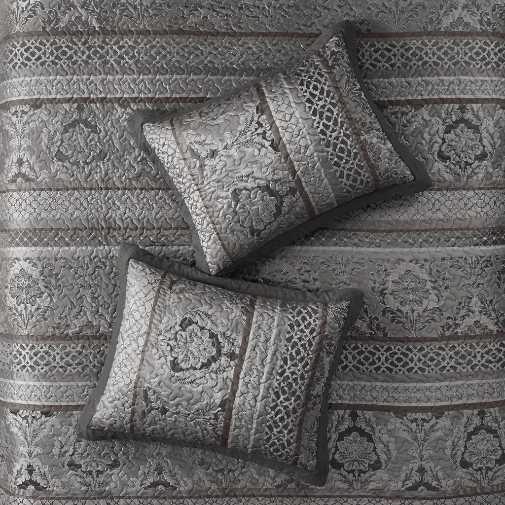 Bellagio - 5 Piece Queen Reversible Bedspread Set - Gray