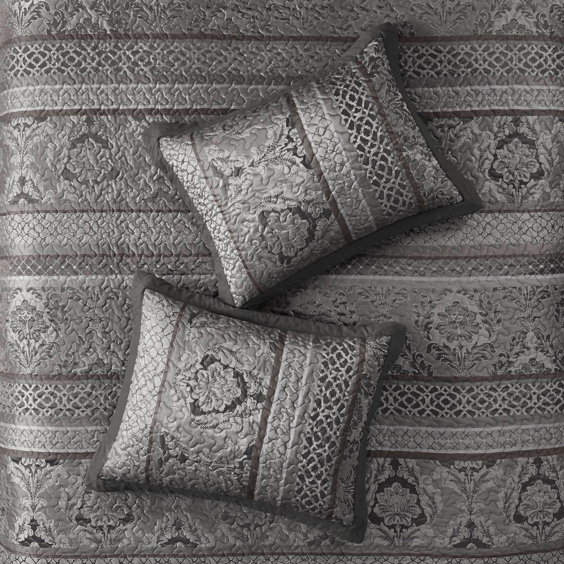Bellagio - 5 Piece Queen Reversible Bedspread Set - Gray