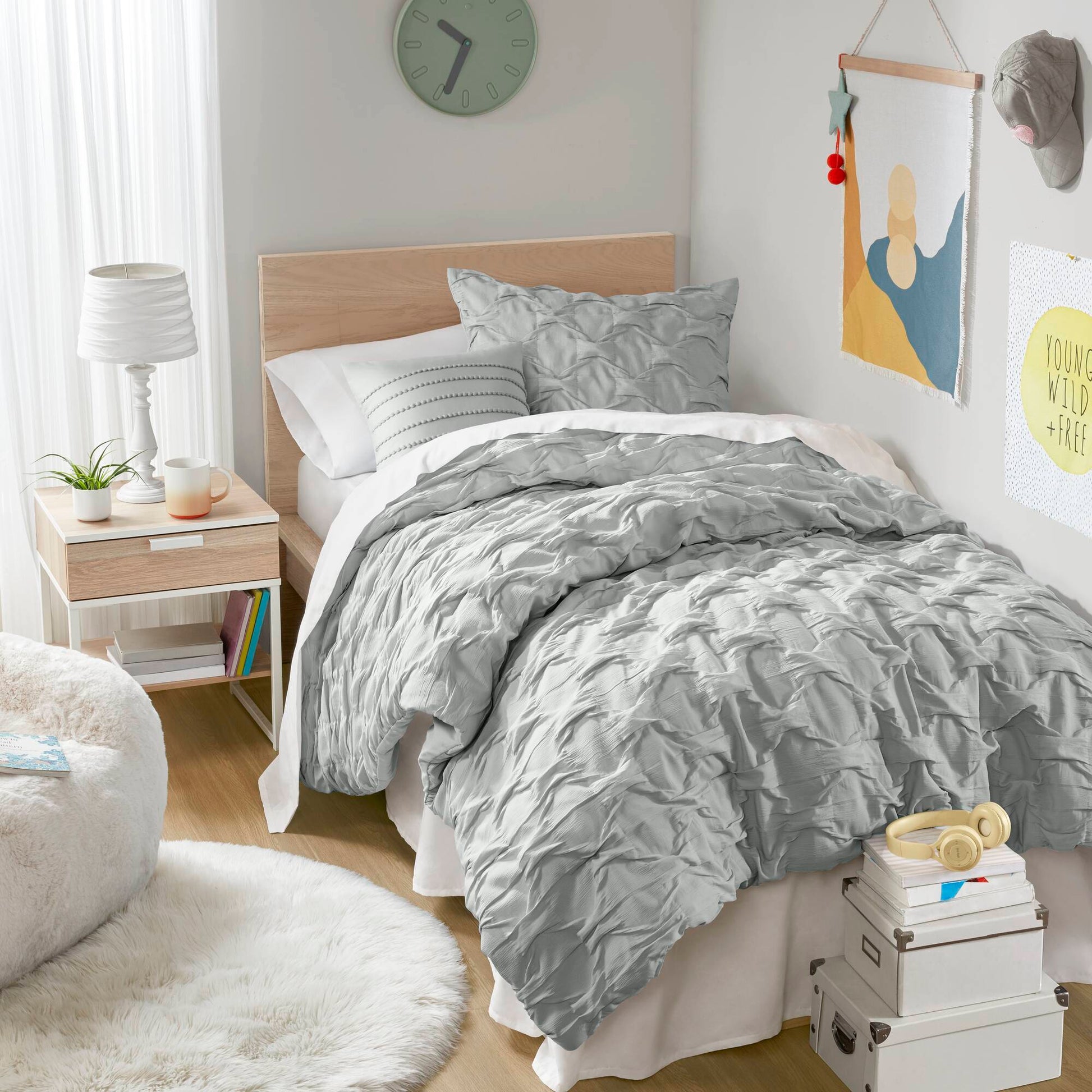 Bailey - Full/Queen Diamond Pucker Comforter Set - Gray
