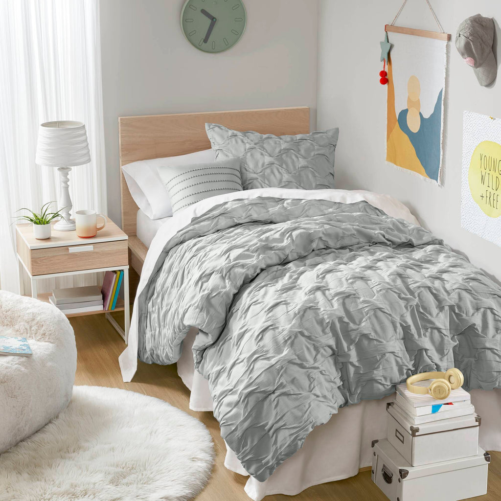 Bailey - King/California King Diamond Pucker Comforter Set - Gray