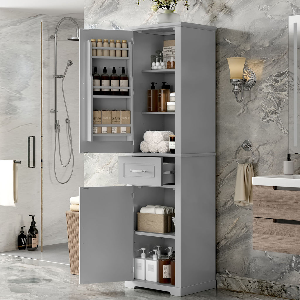 Tall Freestanding Bathroom Storage Cabinet With Adjustable Shelf, 2 Door Design
