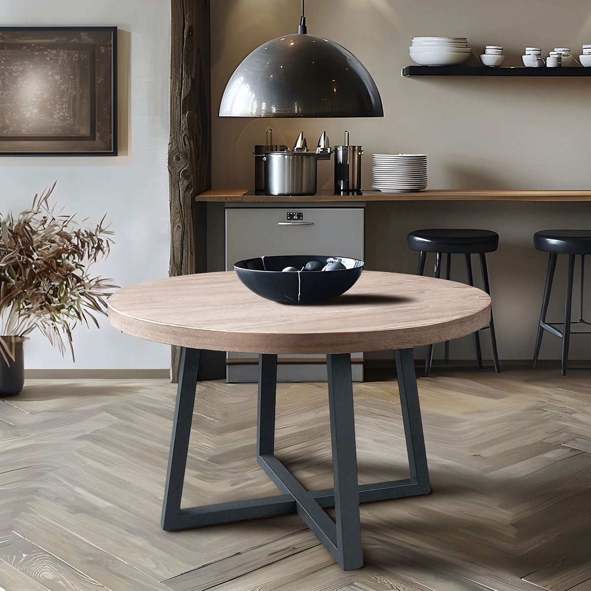 Reagan - Round Dining Table - Wheat / Slate