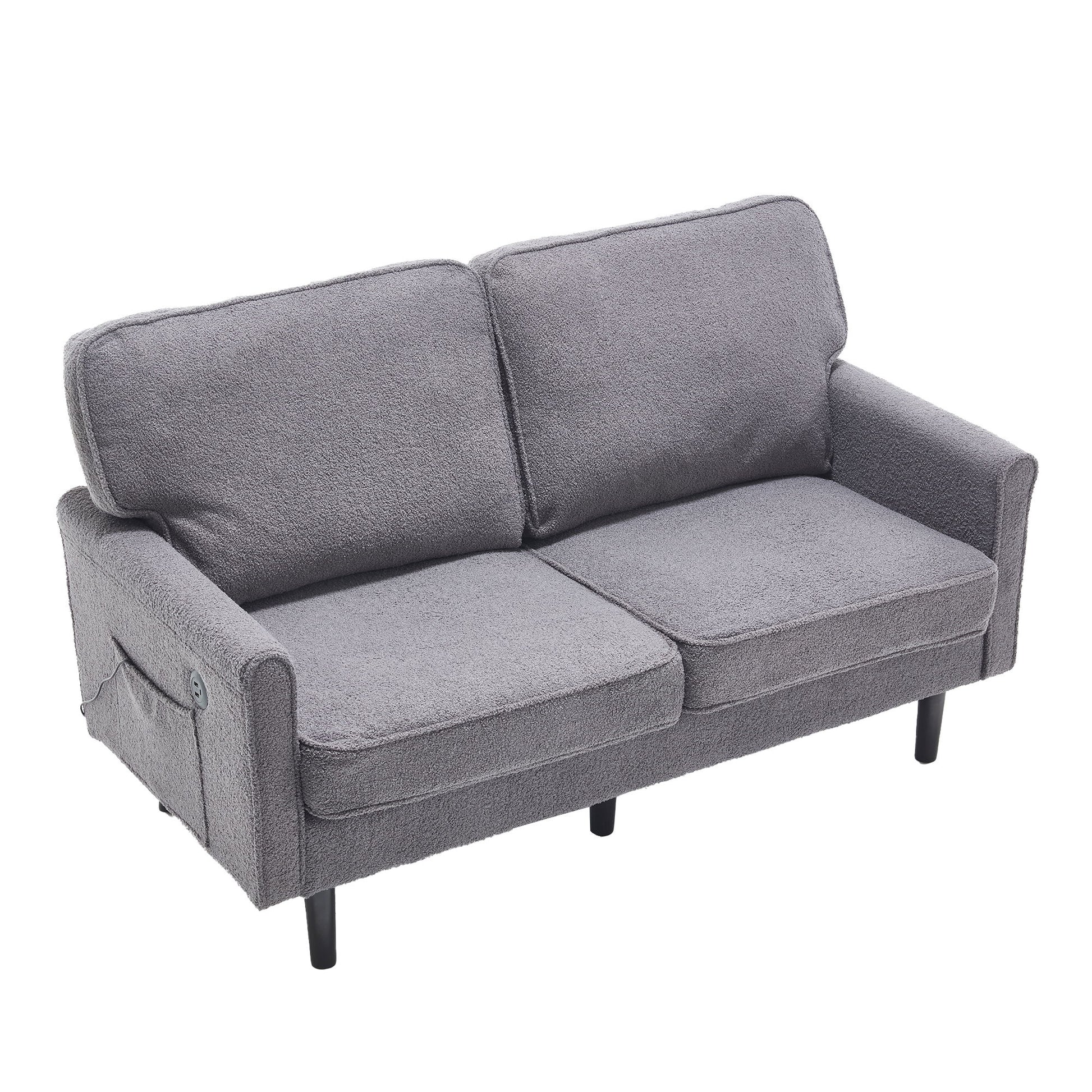 Mid Century Modern Loveseat Sofa With USB Ports, Removable Pillow Cover