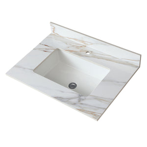 Elegant Vanity Top With Undermount Sink And Backsplash, Sintered Stone