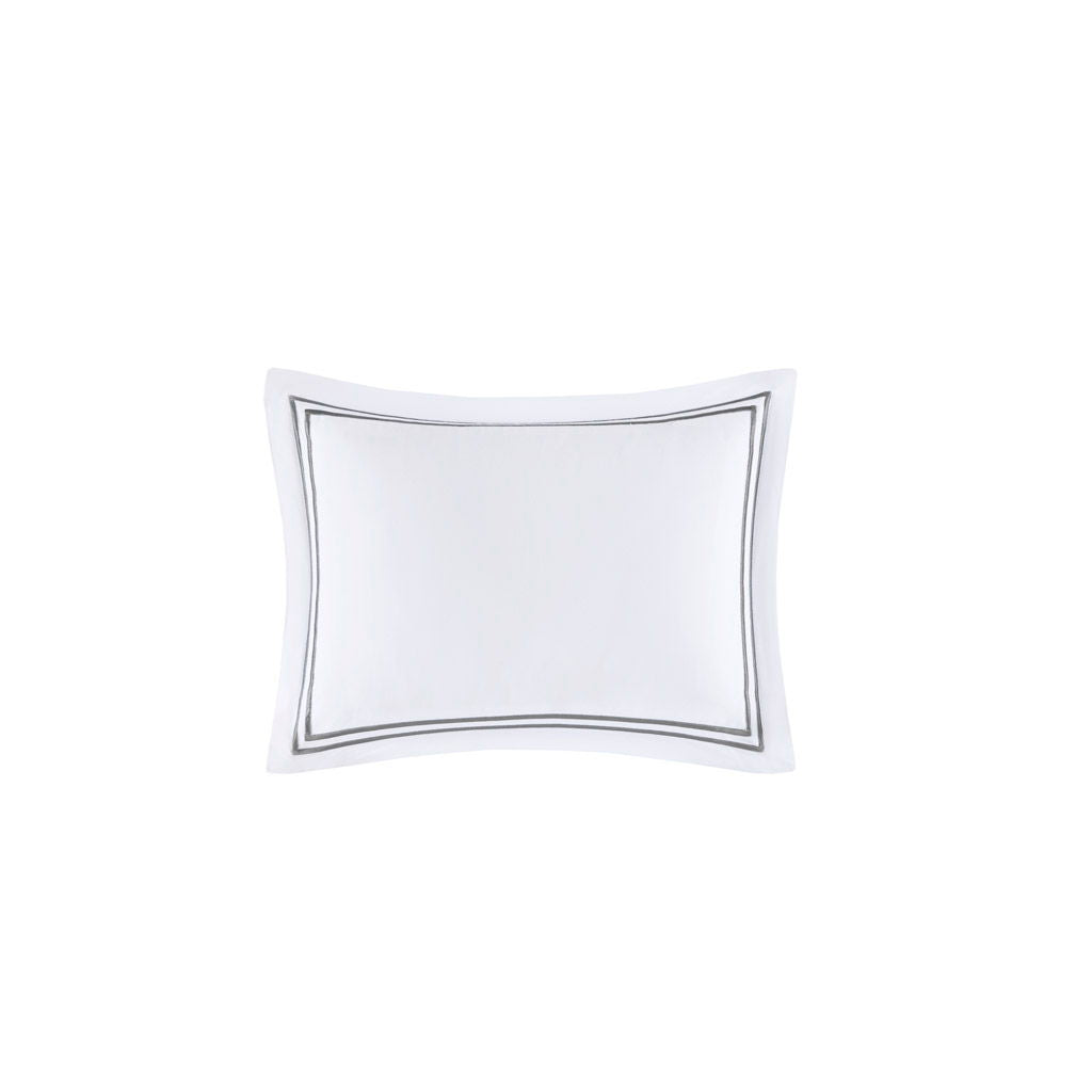 500 Thread Count Luxury - King Sateen Embroidered Duvet Cover Set - White / Gray