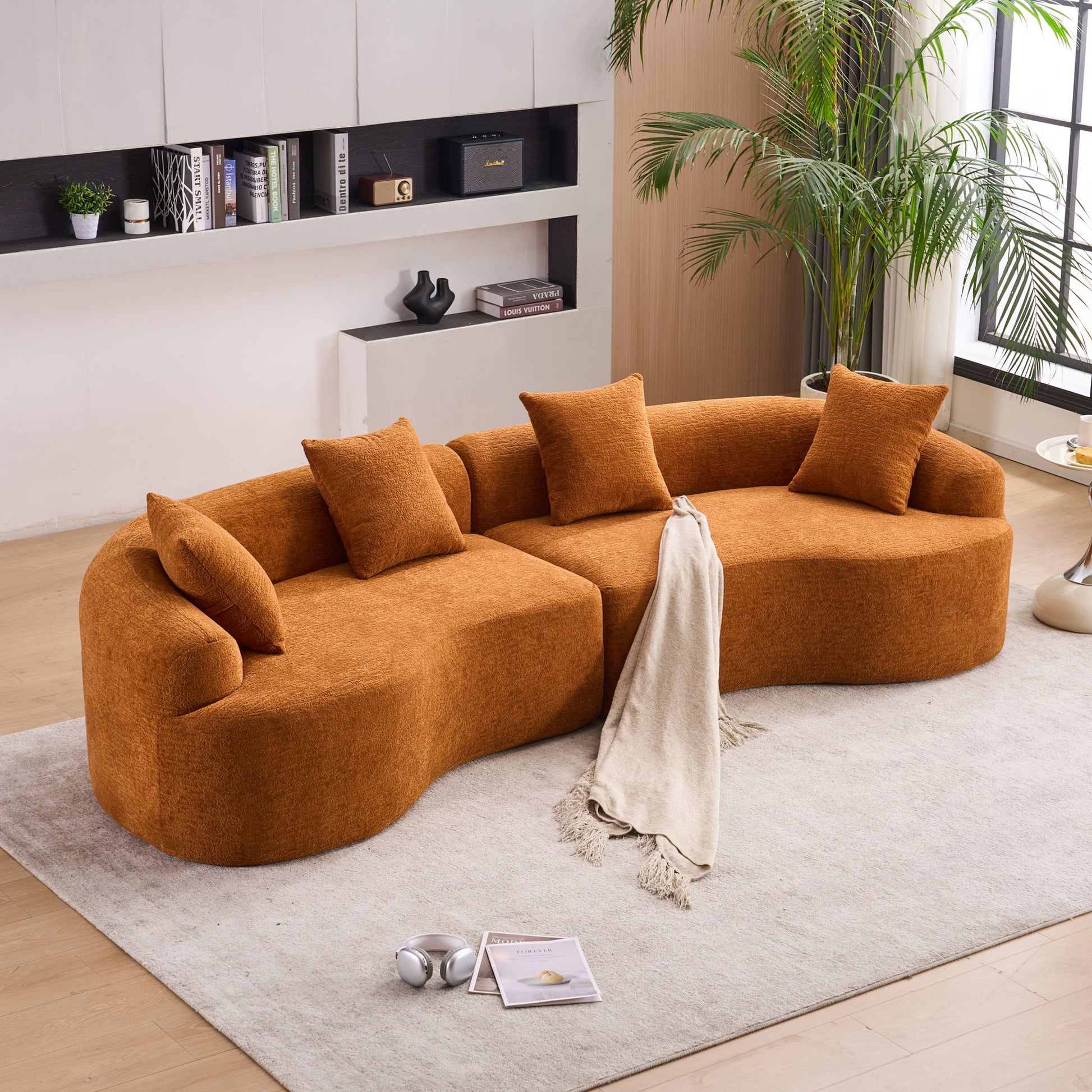 4 Seater Sofa With Chenille Fabric, 30D, 60 Hardness Full Sponge, 4 Pillow For Living Room, Home Furniture Sleeper Sectional Sofa For Apartment