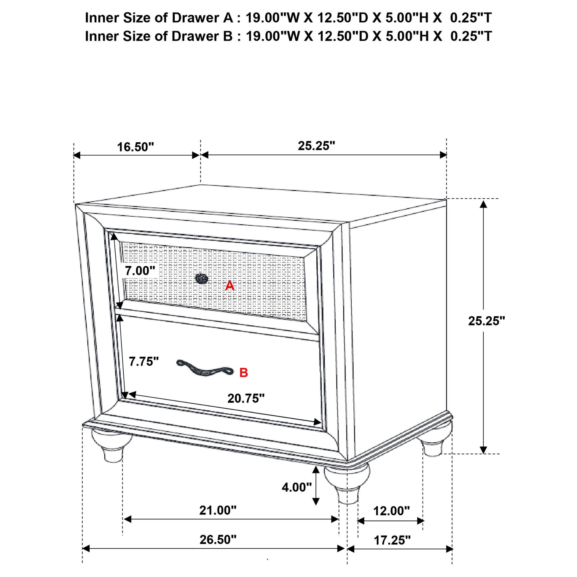 Barzini - 2 Drawer Nightstand Storage - White