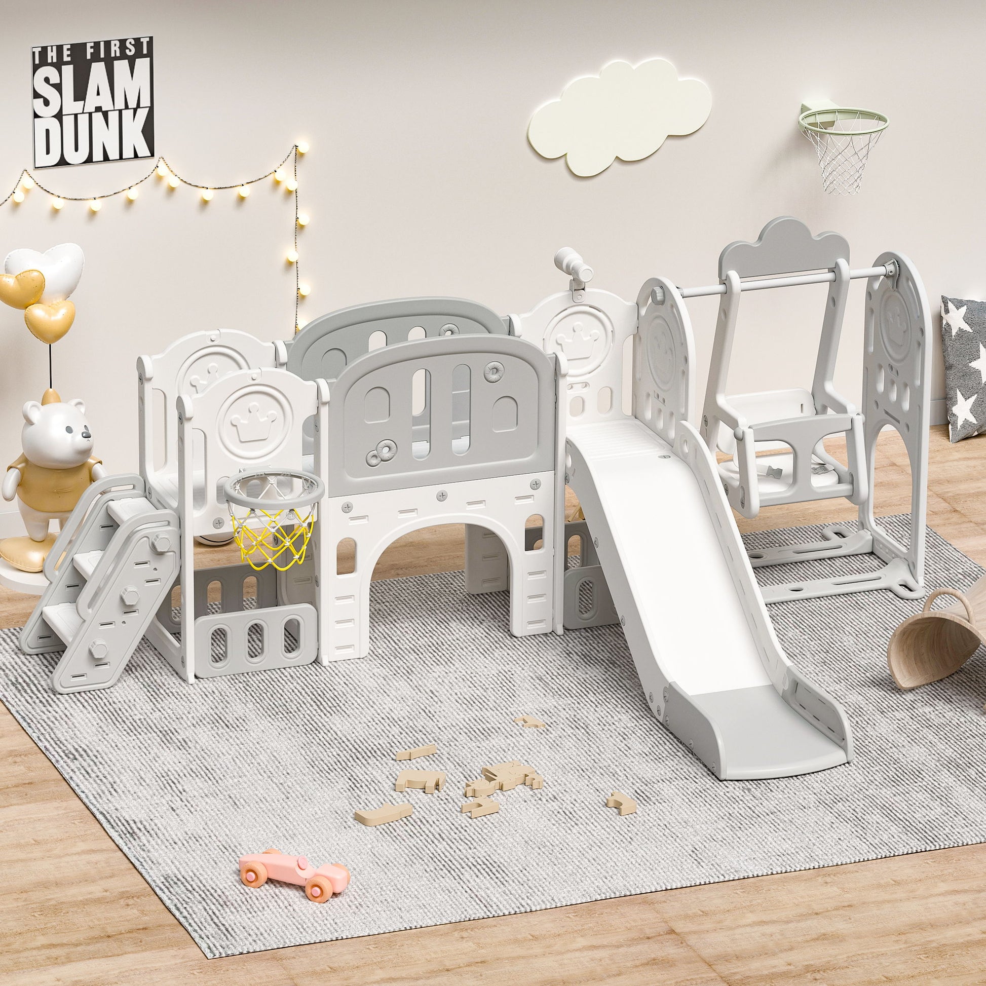 Toddler Slide Kids Playground With Basketball Hoop And Swing