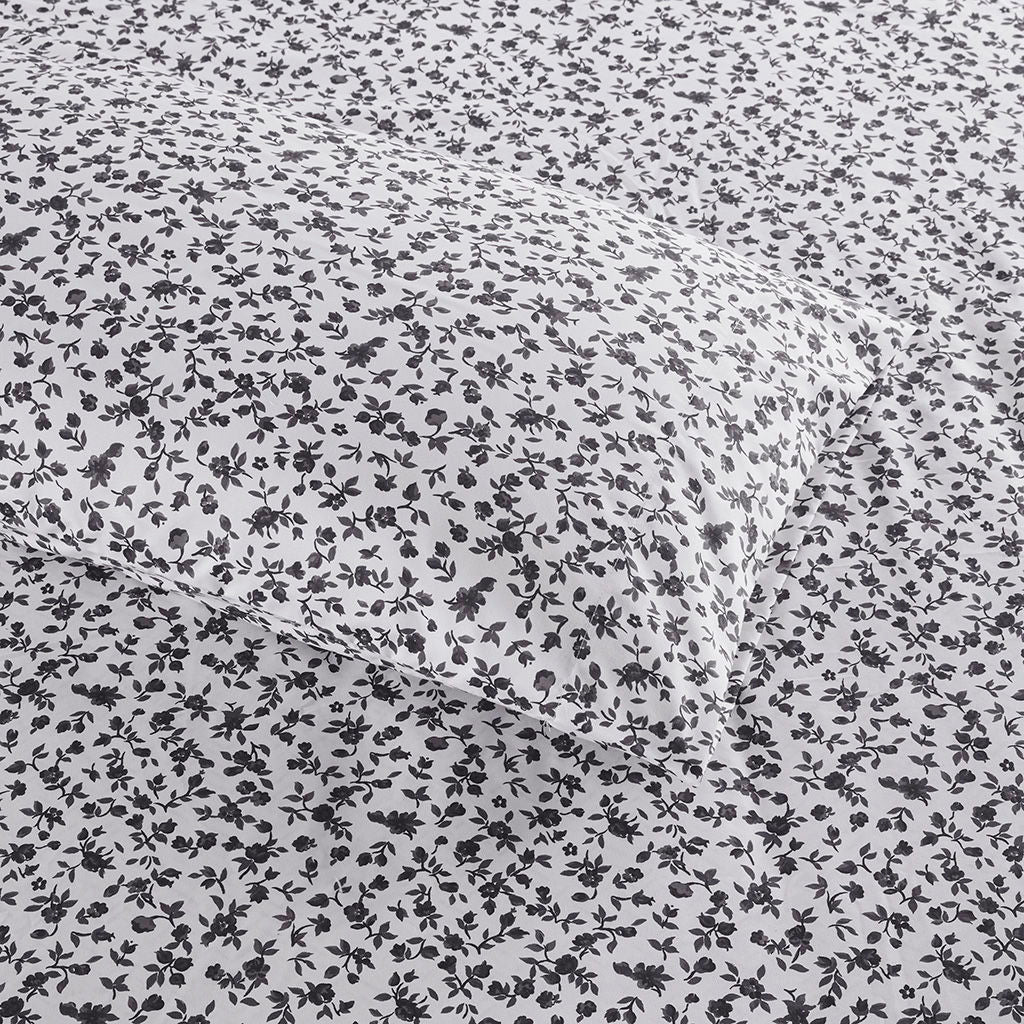 Printed Microfiber - Queen Sheet Set - Black Floral