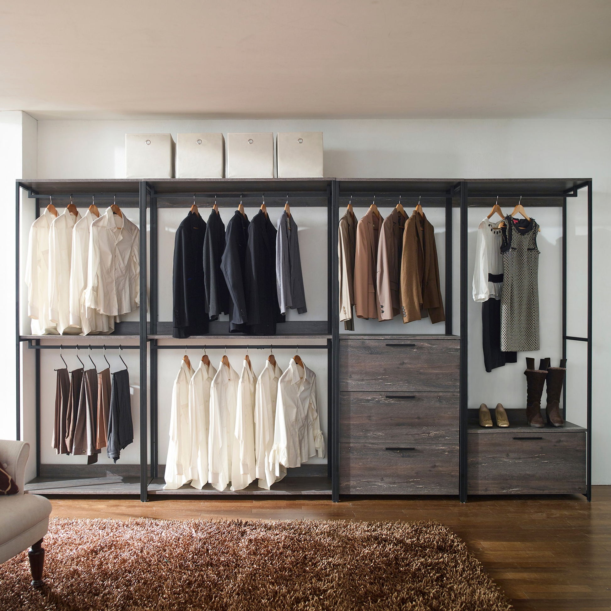 Monica - Wood Walk In Closet System With Modular Design Melamine - Rustic