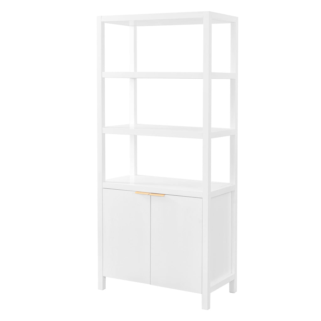 Modern Tall Storage Bookcase Cabinet With 2 Open Shelves & Double Doors