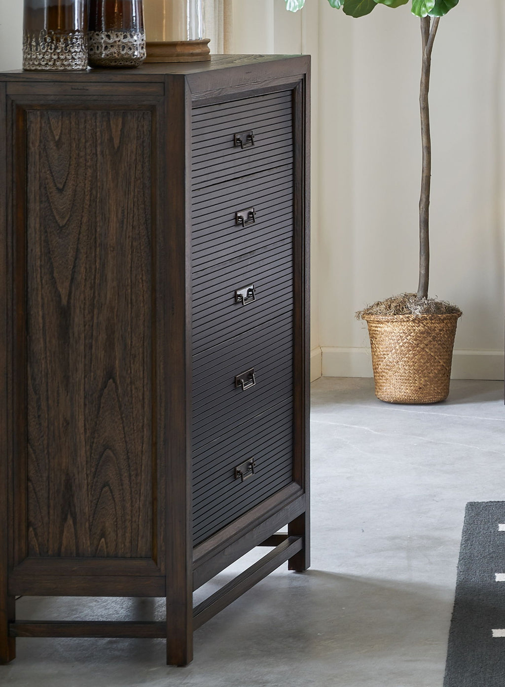 5 Drawer Chest, 2 Tone - Brown