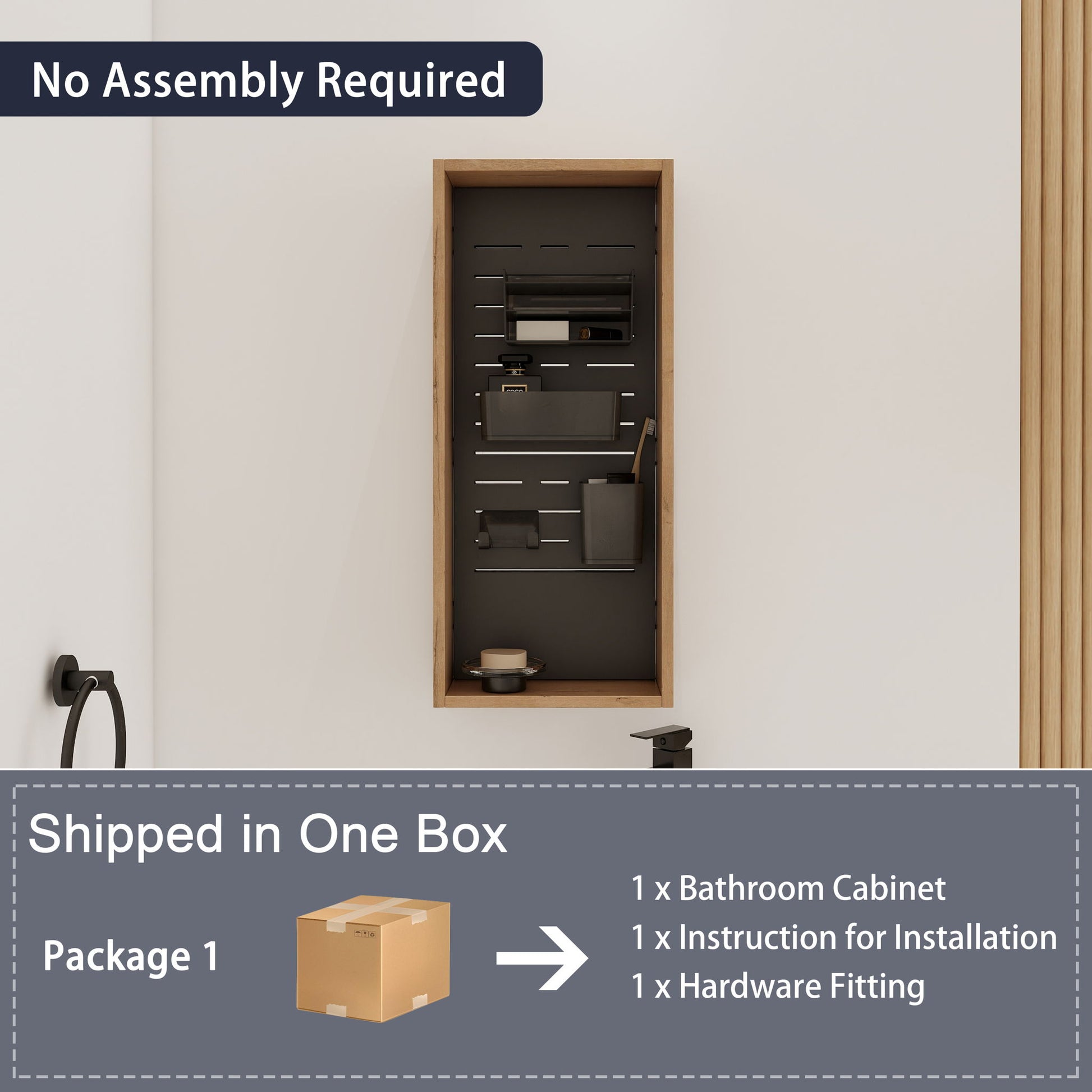 Wall Mounted Storage Cabinet With 4 Diy Accessories - Imitative Oak