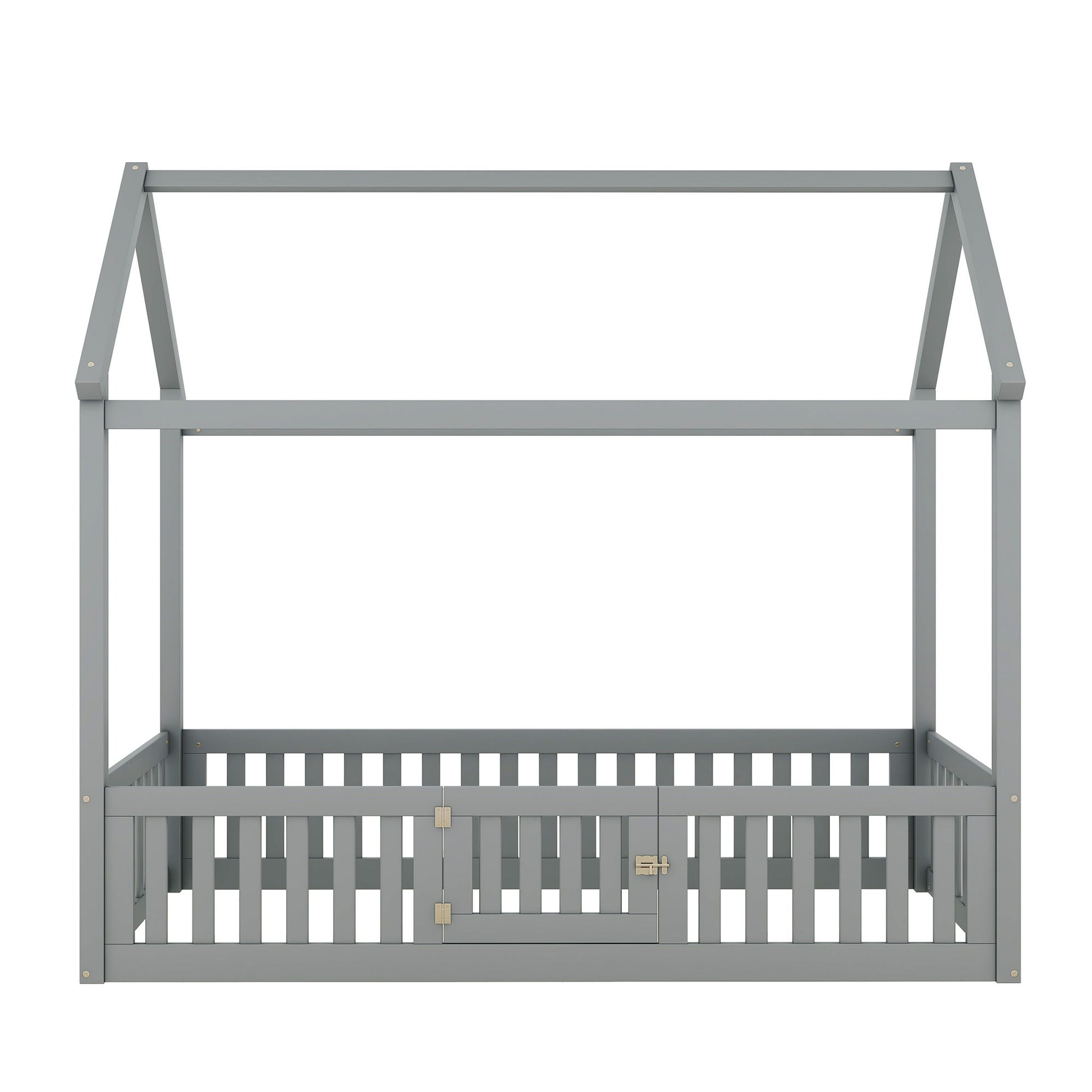 Wood House Bed With Fence And Door