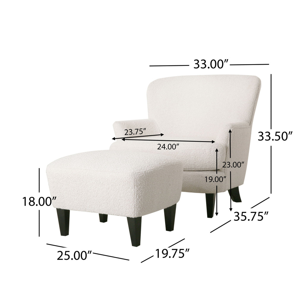 Boucle Fabric Upholstered Living Room Set With Tapered Legs - Cream - Cream