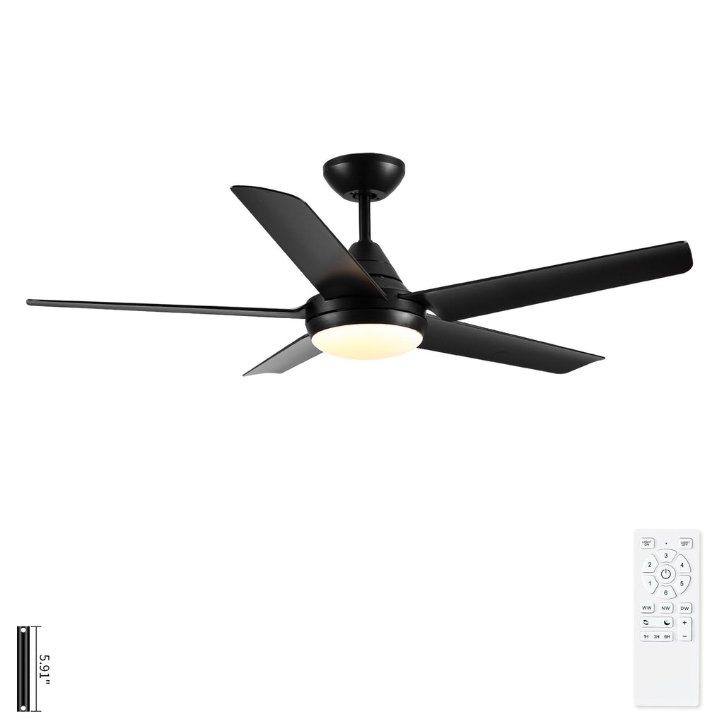 Ceiling Fan With Lights And Remote Control, Reversible DC Motor, 6 Speeds, 3 Cct Dimmable LED, Quiet Timer For Indoor - Black