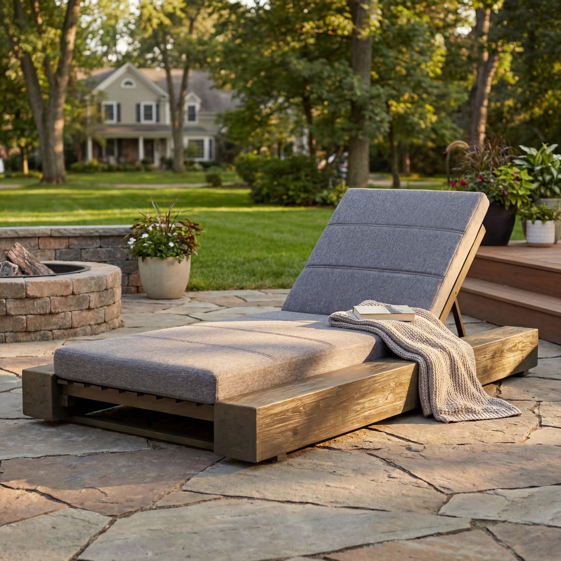 Outdoor Chaise Lounges With Water-Resistant Cushions, Adjustable Backrest