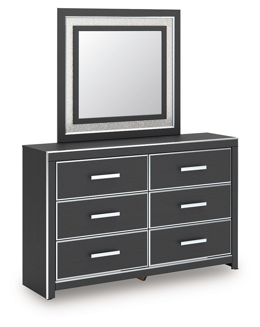Zuraleus - 3 Pc. - Queen Upholstered Panel Platform Bed, Dresser And Mirror - Black
