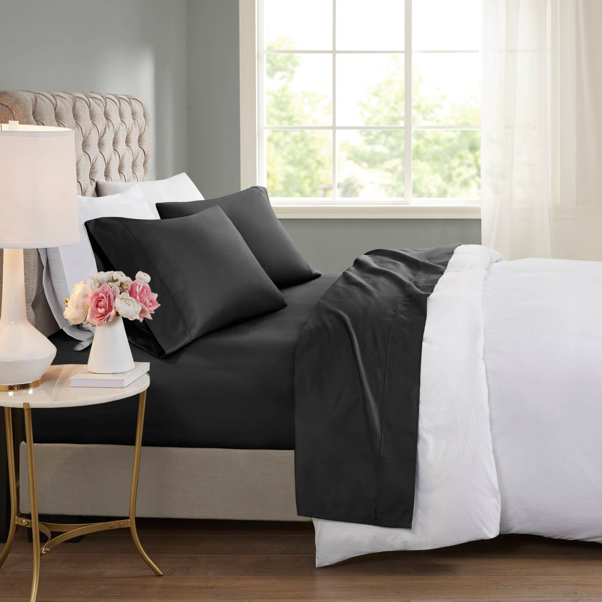 600 Thread Count - Cooling Cotton Blend 4 Piece Sheet Set - Black
