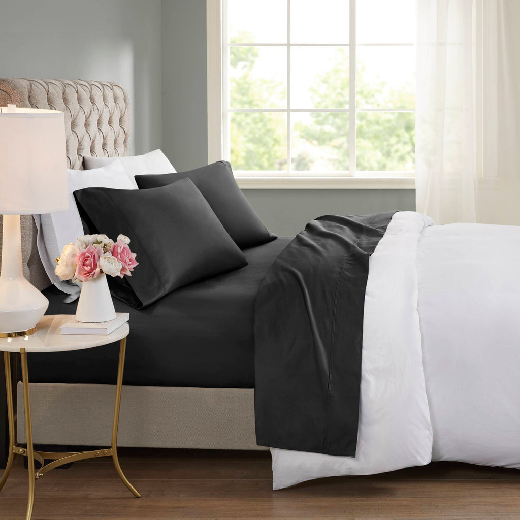600 Thread Count - Cooling Cotton Blend 4-Piece Sheet Set - Black