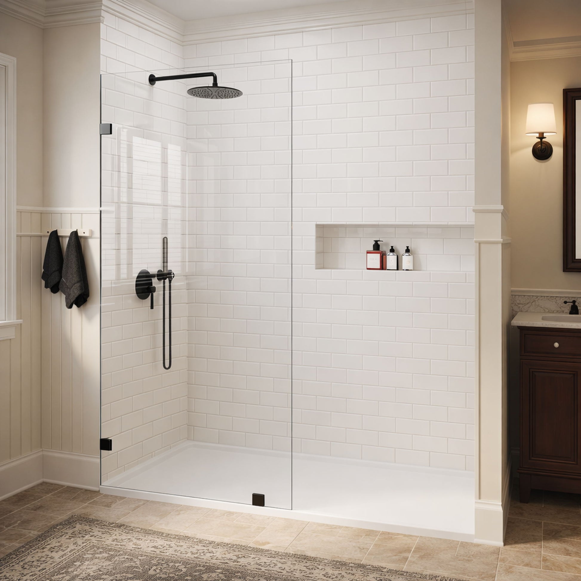 Frameless Walk-In Shower Glass Panel - Black