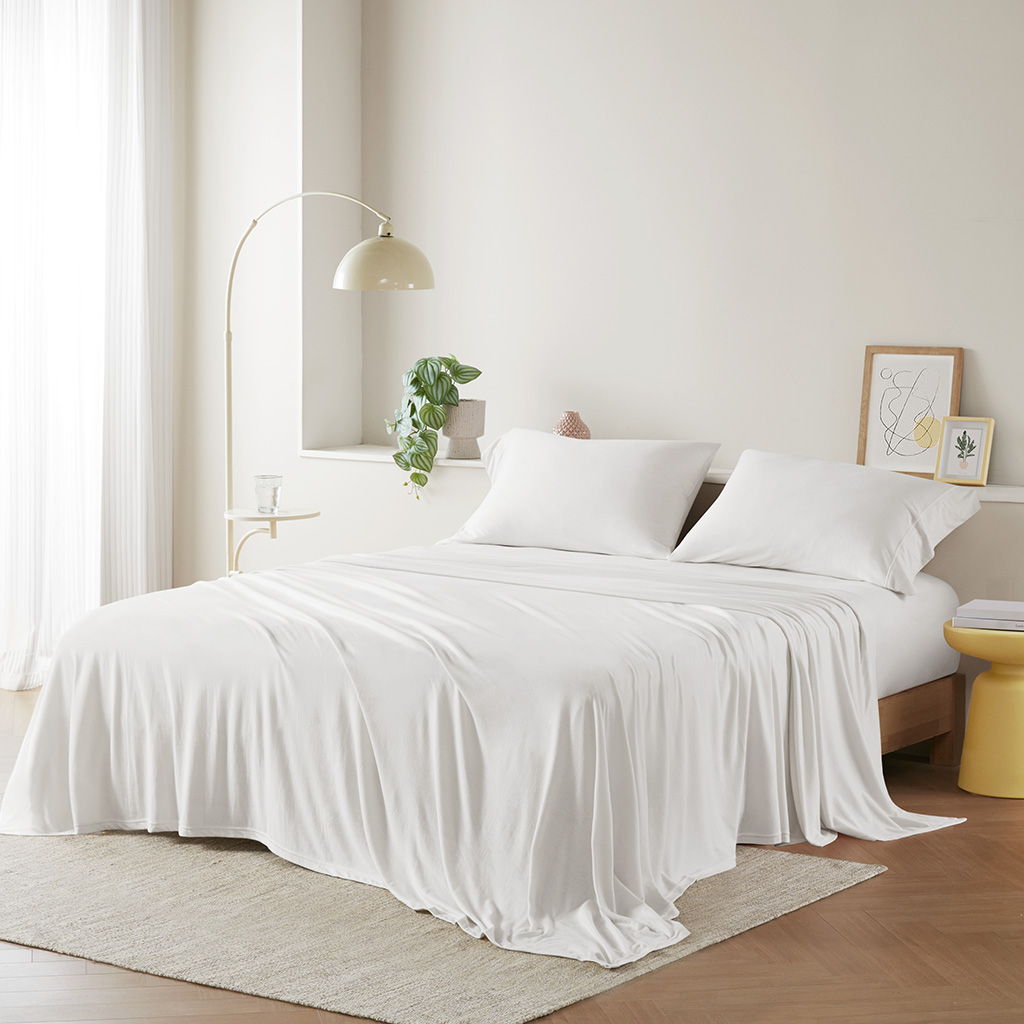 Cotton Blend Jersey Knit - Twin All Season Sheet Set - White