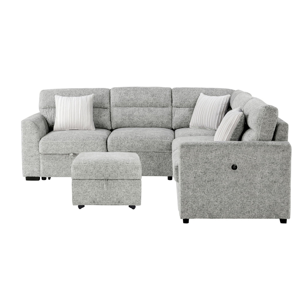 Emiliano - Sectional Sofa With 3 Pillows And Storage Ottoman - Nickel